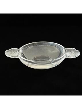 Vintage Lalique Crystal Candy Dish Frosted Leaf Handles - 6" - Signed - H220